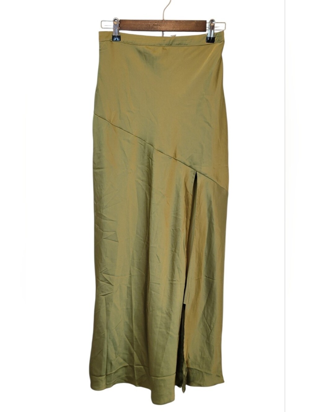 Blu Pepper NWT Sage Green Satin High Slit Maxi Skirt Size Small Elegant Slip Ski - Picture 2 of 8